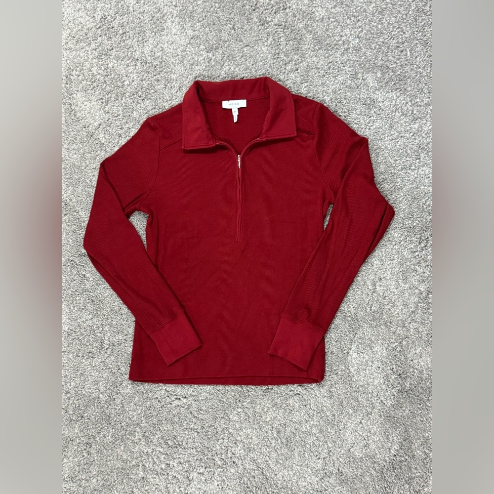 REISS Milina Rib Half Zip Top-Red-Size Medium - Picture 2 of 8